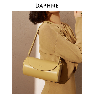 达芙妮水桶包女2022新款夏季真皮圆筒包单肩复古小众设计感斜跨包