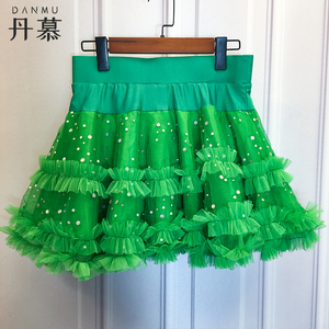 丹慕年华绿色网纱蛋糕裙蓬蓬裙女半身小众设计感跳舞裙子三步踩女