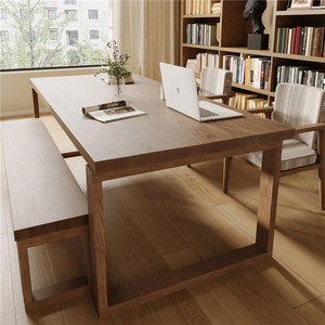全实木客厅书桌家用长条办公桌书房书法桌原木风餐桌莫比恩工作台
