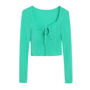 外贸女士时装款长袖清爽小衫上衣短款 修身显瘦弹力潮流打底上衣