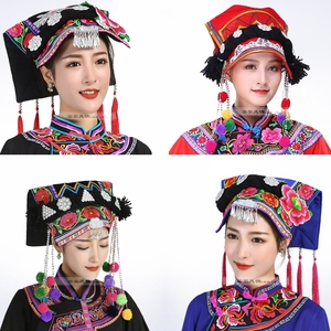 绣花瓦盖帽土家族布依族彝族少数民族服饰帽子毛球女头饰多色可选