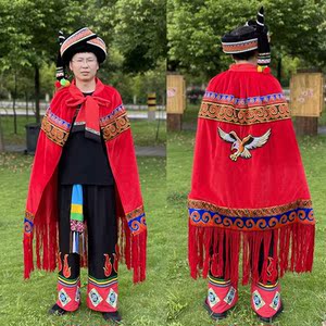 男士彝族火把节披风四川凉山老鹰金丝绒彝族男女擦查尔瓦披肩斗篷