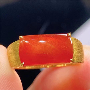 缅甸天然老坑a货翡翠冰种红翡马鞍戒指18k金镶嵌翡翠玉石男士指环