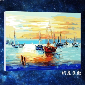 跨境供50*65醉梦莱茵河数字油画 客厅装饰画 手工绘制画