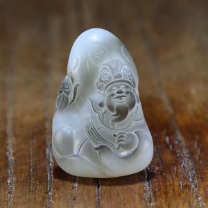 结缘新疆和田玉白玉籽料羊脂玉精品挂件苏工独籽财神籽玉西枫玉雕