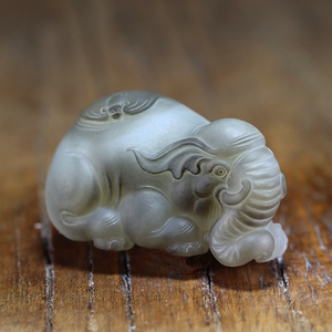 结缘新疆和田玉白玉籽料羊脂玉精品把件苏工大象吉祥如意西枫玉雕