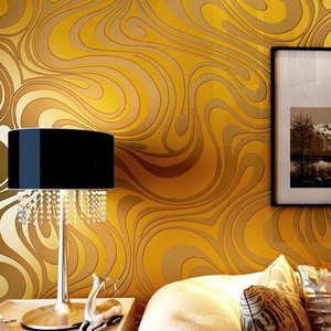 现代抽象无纺布客厅沙发电视背景墙壁纸深咖啡色金色深色影视墙纸