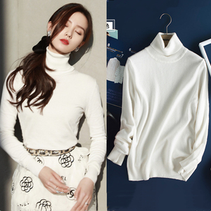 刘诗诗明星同款白色高领毛衣女修身一体绒加厚加绒针织打底羊毛衫
