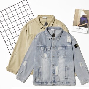 stoneisland石头岛 2021秋冬新款两色牛仔水洗磨旧外套夹克男潮上