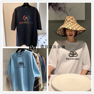 代购balenciaga巴黎世家t恤可乐字母锁扣彩虹麦穗双b圆领男女短袖