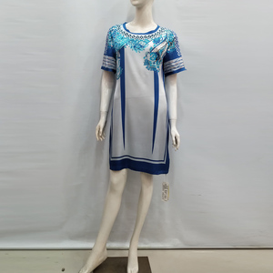 杭州丝绸专柜正品S15039绝版特价喷绘连衣裙彩纹短袖桑蚕丝中裙