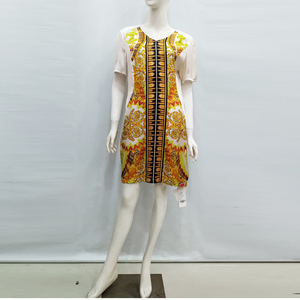 杭州丝绸专柜正品绝版特价CENDILE喷绘连衣裙彩纹短袖定位花中裙