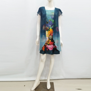 杭州丝绸专柜正品S15151绝版特价喷绘连衣裙彩纹短袖包臀中裙
