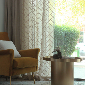 mifu 米夫 绣花窗帘 驼色纱帘 菱格几何窗纱 纯麻绣花装饰遮挡纱