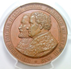 超大盒PCGS SP63 德国1839年 宗教改革三百年高浮雕精制大铜章
