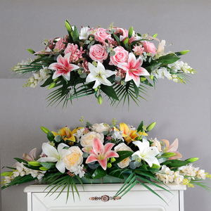 办公室长桌假花