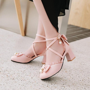 小女孩粉色甜心公主鞋圆头日系软妹洛丽塔高跟凉鞋女萝莉lolita鞋
