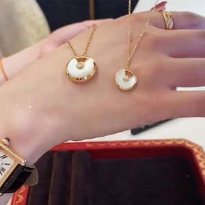 代购cartier/卡地亚护身符项链 18k玫瑰金 镶钻白贝母 女士锁骨链