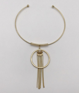 金色项圈项链女 欧美风开口项圈 时尚简约金属流苏项链女