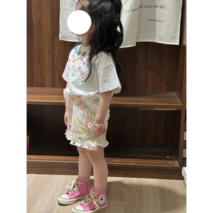 韩版童装女童短袖t恤纯棉夏装2024新款小衫宝宝时髦休闲印花上衣