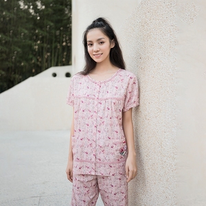 麦可将夏季女士睡衣短袖长裤梭织纯棉薄款碎花舒适亲肤家居服9818