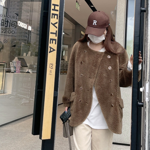 2021秋冬新款安娜同款颗粒羊剪绒海宁皮草外套女羊毛皮毛一体大衣