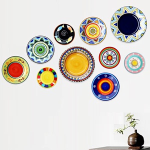 彩绘陶瓷盘子墙面挂盘装饰盘摆件北欧美式客厅餐厅创意沙发背景墙