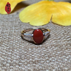 忆南红 原矿南红玛瑙云南昭通黄皮包浆锦红女款戒指18k玫瑰金镶嵌
