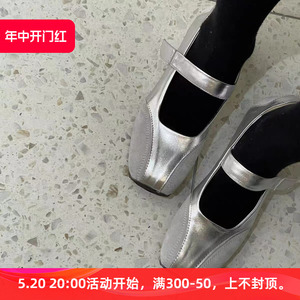 2024年春季新款韩版小众设计时尚玛丽珍浅口单鞋真皮魔术贴女鞋