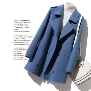 joliment雾霾蓝双面羊绒大衣秋冬季小个子气质高端羊毛呢子外套女