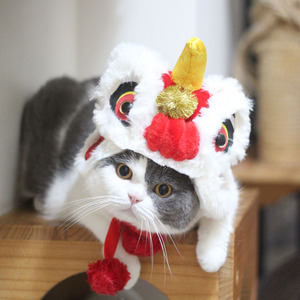 宠物可爱醒狮猫咪变装帽子过节新年小狮子头套舞狮头饰喜庆装扮
