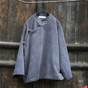 原创秋冬文艺复古灯芯绒盘扣短衫民国风女装上衣宽松长袖斜襟立领