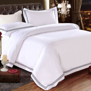 酒店宾馆专用全棉四件套纯白色床单高档绣花被套纯棉线条床上用品