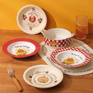 星星人早餐盘零食盘高级感陶瓷泡面碗微波炉可用带耳汤碗甜品盘子