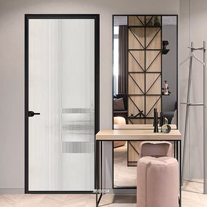 北欧极简轻奢窄边平开门卫生间厨房开门定制钛镁合金黑色隔断门