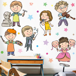卡通音乐唱歌画画拉小提琴墙贴小学幼儿园儿童宝宝才艺展示贴纸画