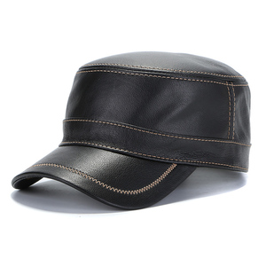 真皮帽子男士秋时尚冬季单款牛皮平顶皮帽潮青年中老年鸭舌帽薄款