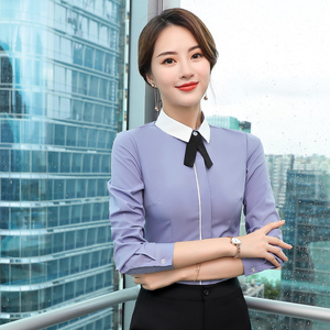 职业白衬衫女长袖正装酒店餐厅前台收银员衬衣房产中介经理工作服