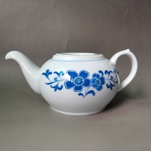 醴陵群力90年代老瓷器蓝海棠茶壶80年代末釉下青花强化瓷单壶