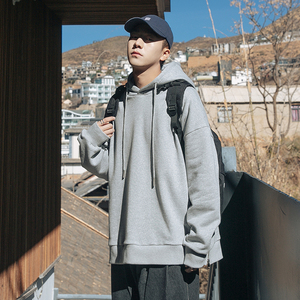 第四十九天春侧拉链纯色宽松卫衣男士连帽衫潮流衣服男生帅气外套