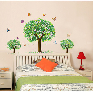 可移除自粘大树绿树苹果树墙贴纸卧室房间田园温馨墙壁装饰品贴画
