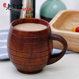 酸枣木质咖啡杯简约实木随手水杯复古手柄环保茶杯大容量创意水杯