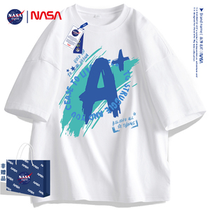 NASA潮牌ins夏季新款休闲百搭时尚纯棉短袖T恤男女生情侣同款半袖
