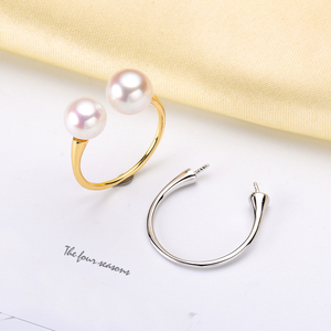 DIY珍珠配件 925银珍珠戒指空托 双珠时尚珍珠指环托 配6-8mm圆珠
