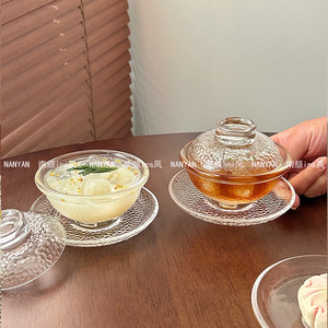 新中式茶馆玻璃盖碗三才碗工夫茶具套装泡茶杯手抓壶敬茶创意单个