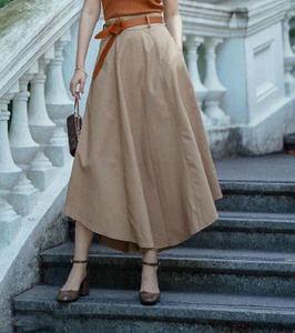 新品三木三木呢同款小众设计自制垂感不规则拼接卡其色半身裙女