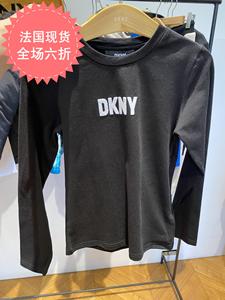 包税法国代购DKNY童装 2022秋冬新款 女童深色简约字母百搭T恤
