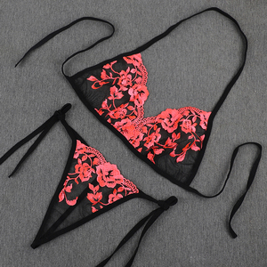 女士透明内衣挂脖文胸丁字裤大码系带乳罩三点式诱惑套装情趣睡衣