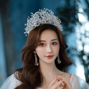 新娘皇冠超闪水晶唯美公主白色婚纱礼服配饰大气女王手工结婚发饰