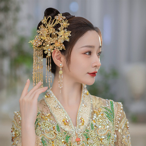 中式琉璃发饰长流苏边夹复古唯美古典婚礼新娘结婚手工步摇头饰品